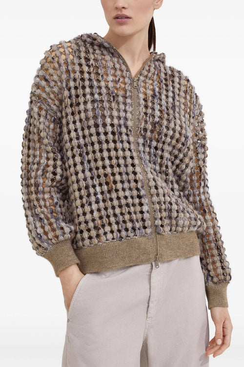 BRUNELLO CUCINELLI 'Balloon Net Embroidery' cardigan For Women 26% virgin wool 23% polyamide 13% cachemire 13% polyester 11% wool 10% mohair wool 4% cotton