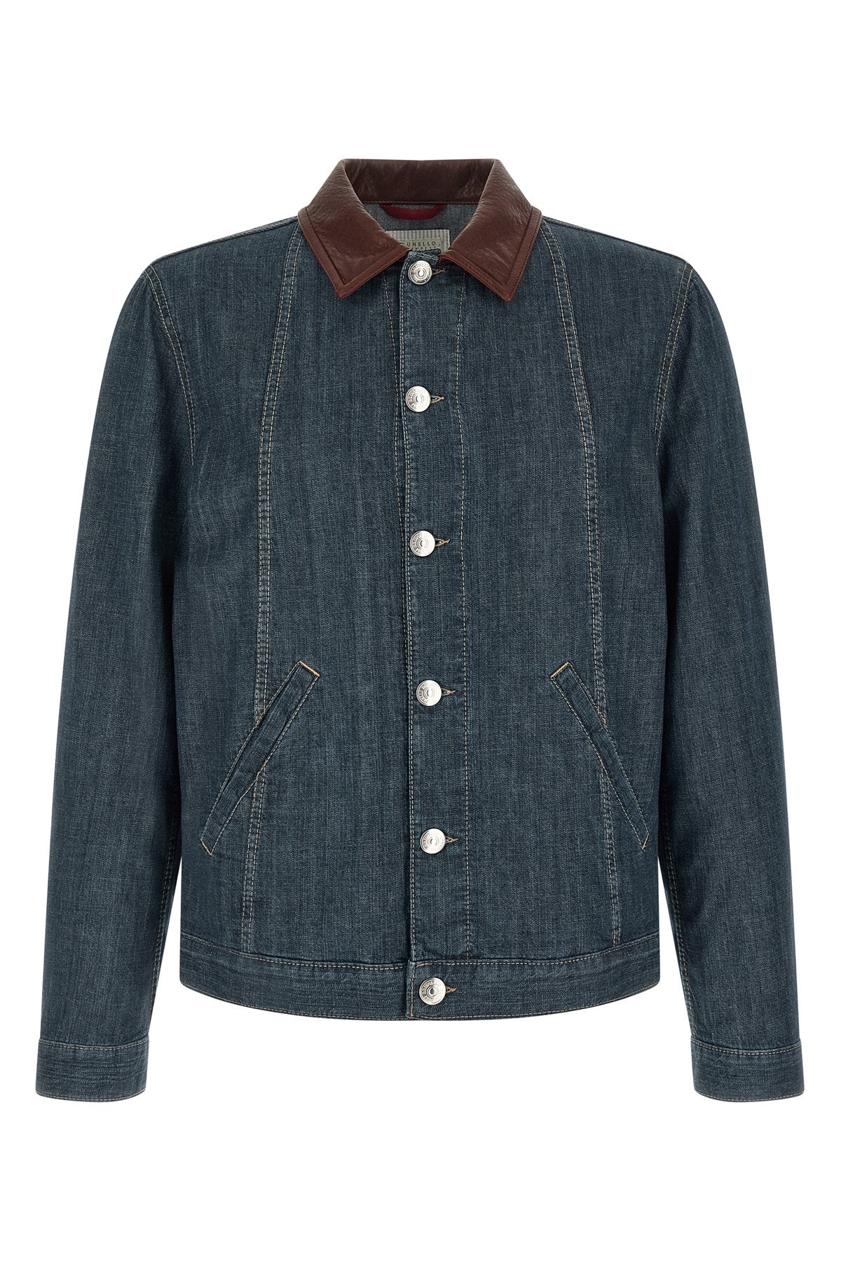 BRUNELLO CUCINELLI Leather collar denim jacket