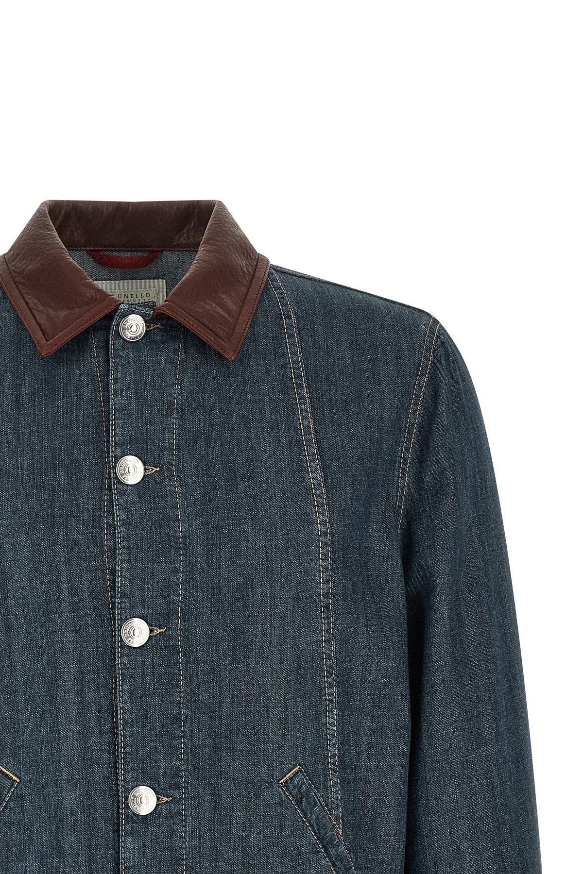 BRUNELLO CUCINELLI Leather collar denim jacket
