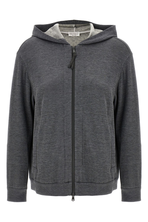 BRUNELLO CUCINELLI 'Precious Zipper Pull' Hoodie For Women 67% cotton 31% silk 2% polyamide