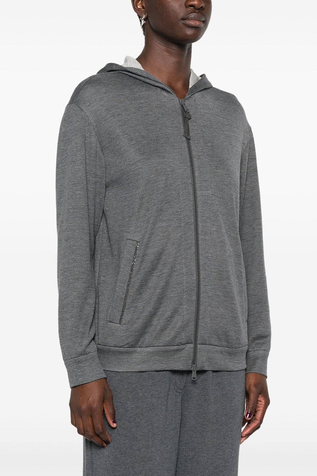 BRUNELLO CUCINELLI 'Precious Zipper Pull' Hoodie For Women 67% cotton 31% silk 2% polyamide