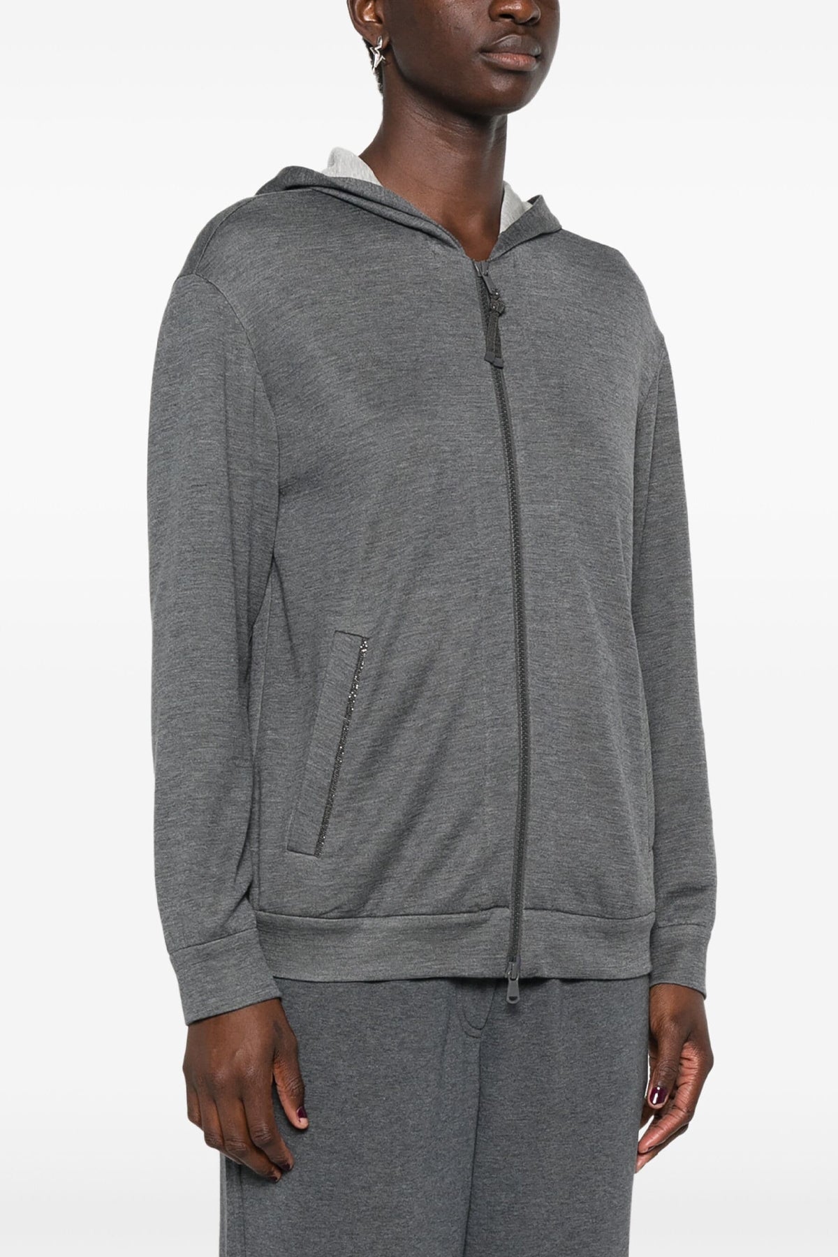 BRUNELLO CUCINELLI 'Precious Zipper Pull' Hoodie For Women 67% cotton 31% silk 2% polyamide