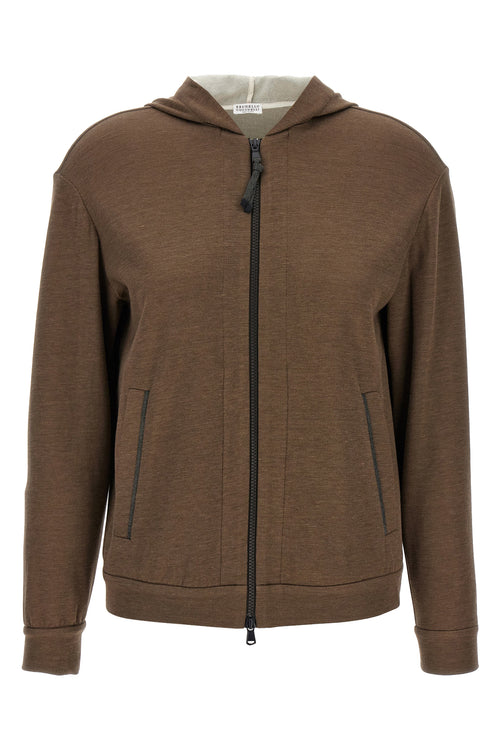BRUNELLO CUCINELLI 'Precious Zipper Pull' hoodie For Women 67% cotton 31% silk 2% polyamide