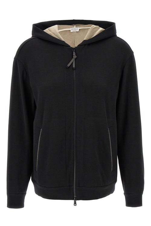 BRUNELLO CUCINELLI 'Precious Zipper Pull' Hoodie. For Women 67% cotton 31% silk 2% polyamide