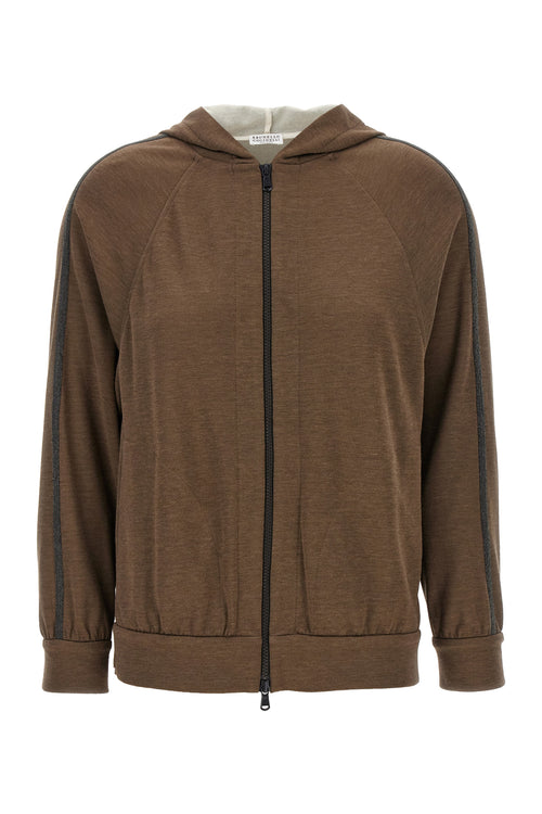 BRUNELLO CUCINELLI 'Shiny Trims' hoodie For Women 67% cotton 31% silk 2% polyamide