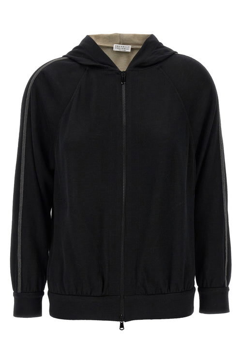 BRUNELLO CUCINELLI 'Shiny Trims' hoodie For Women 67% cotton 31% silk 2% polyamide