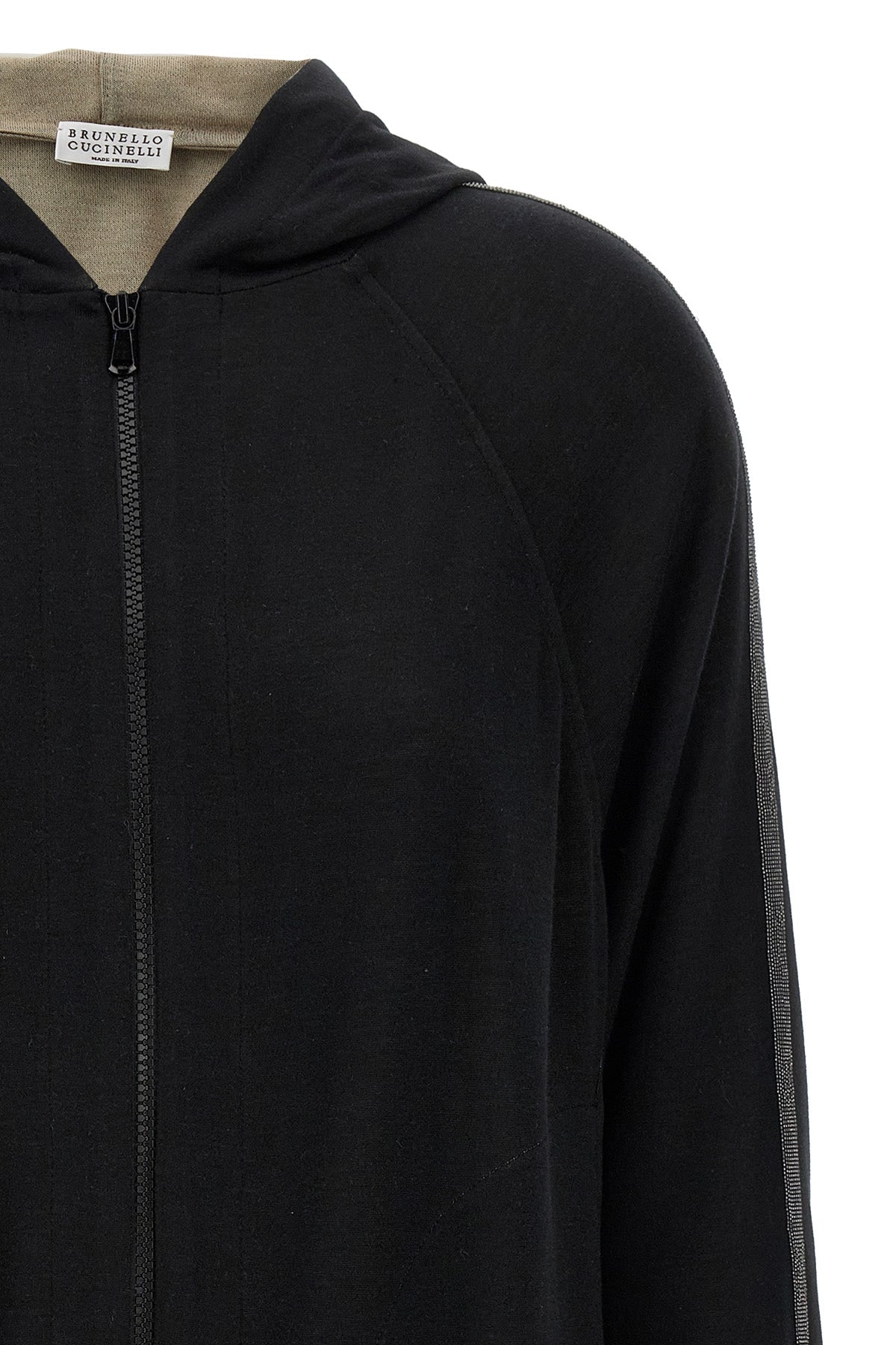 BRUNELLO CUCINELLI 'Shiny Trims' hoodie For Women 67% cotton 31% silk 2% polyamide