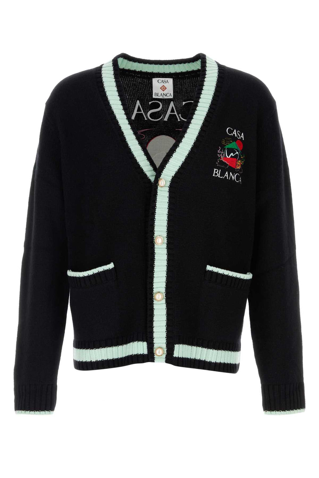 CASABLANCA MERINO EMBROIDERY CARDIGAN For Men Exterior: 90% Merino wool 10% Cashmere