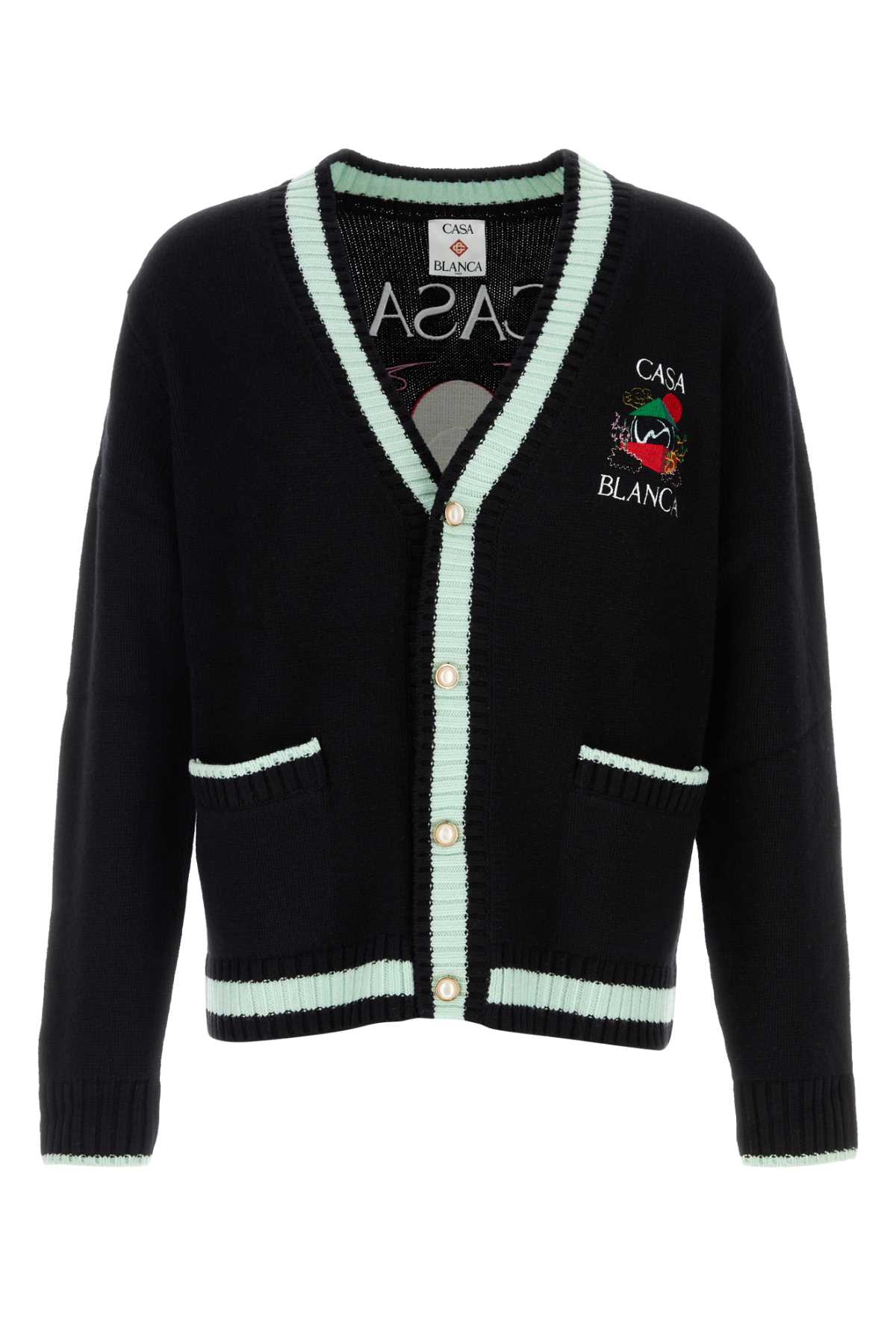 CASABLANCA MERINO EMBROIDERY CARDIGAN For Men Exterior: 90% Merino wool 10% Cashmere