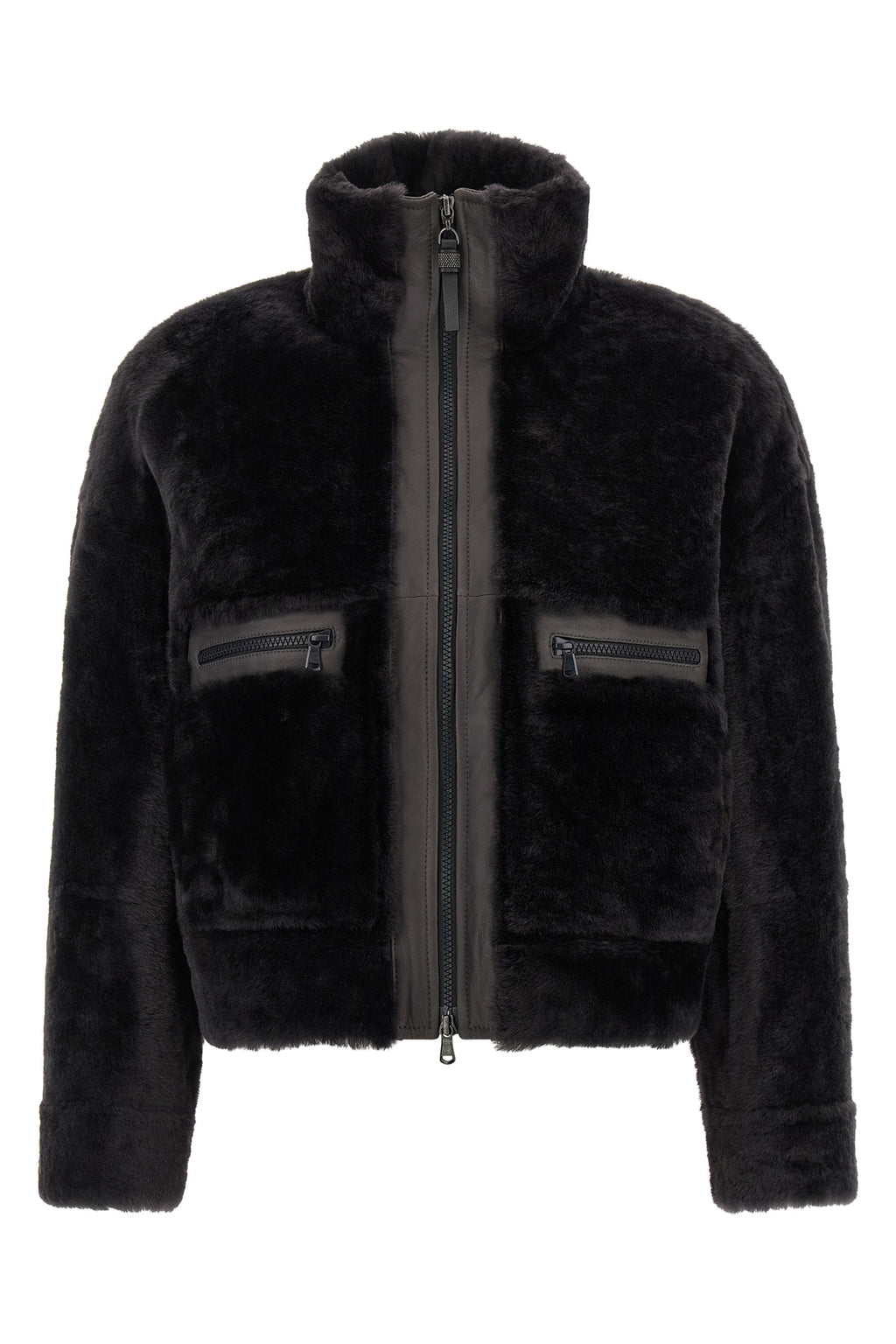 BRUNELLO CUCINELLI 'Shiny Zipper Pull' shearling jacket For Women 100% lamb leather (Ovis Aries)