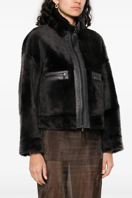 BRUNELLO CUCINELLI 'Shiny Zipper Pull' shearling jacket For Women 100% lamb leather (Ovis Aries)