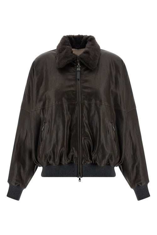 BRUNELLO CUCINELLI 'Aviator' bomber jacket For Women 100% lamb leather (Ovis Aries)