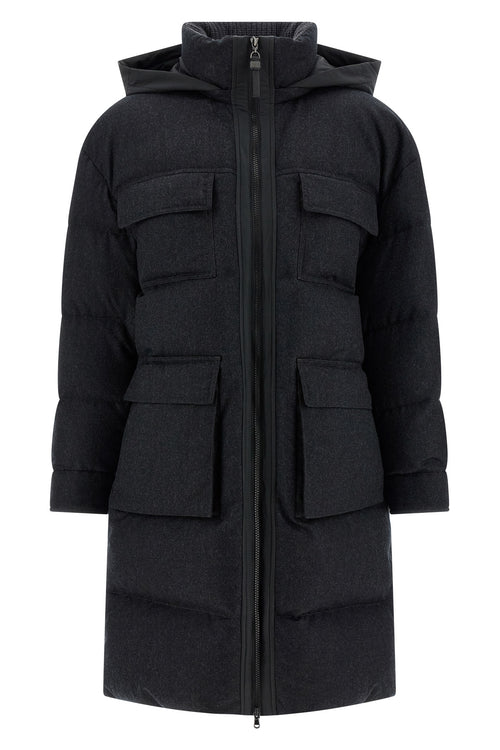 BRUNELLO CUCINELLI 'Shiny Zipper Pull' long down jacket For Women 100% virgin wool