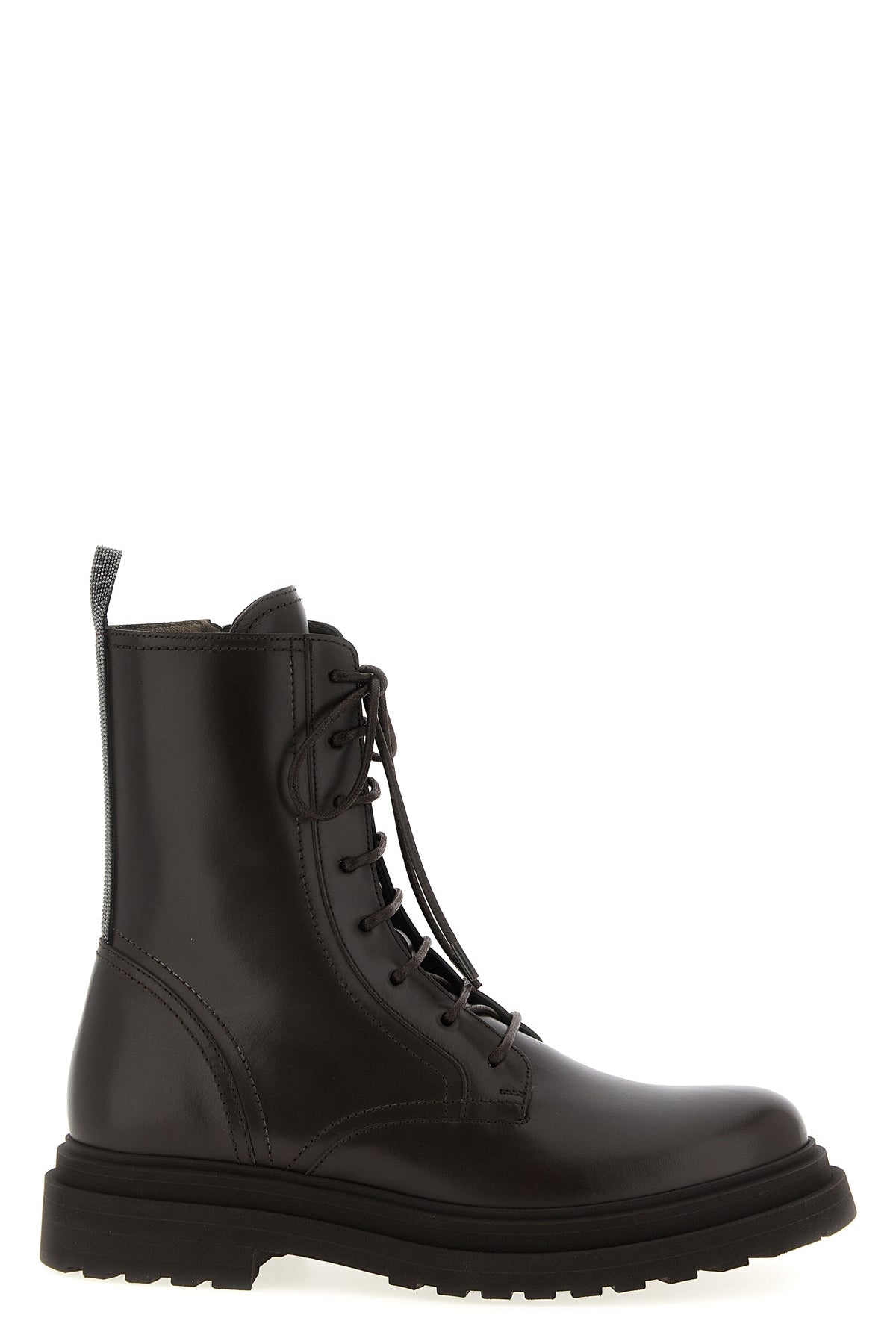 BRUNELLO CUCINELLI 'Shiny Loop Detail' combat boots For Women 100% leather