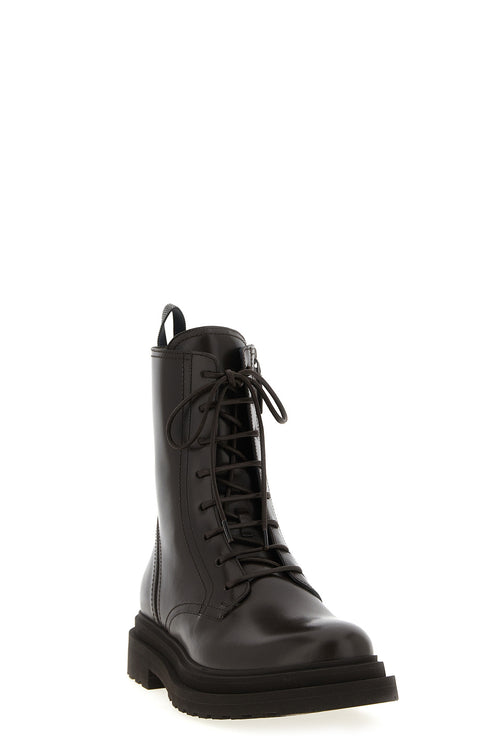 BRUNELLO CUCINELLI 'Shiny Loop Detail' combat boots For Women 100% leather