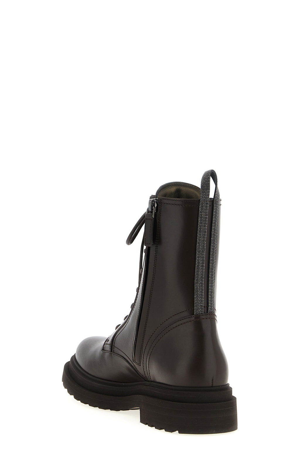 BRUNELLO CUCINELLI 'Shiny Loop Detail' combat boots For Women 100% leather