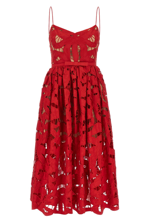SELF PORTRAIT 'Red Bow Embroidered Midi' dress For Women 52% linen, 48% cotton