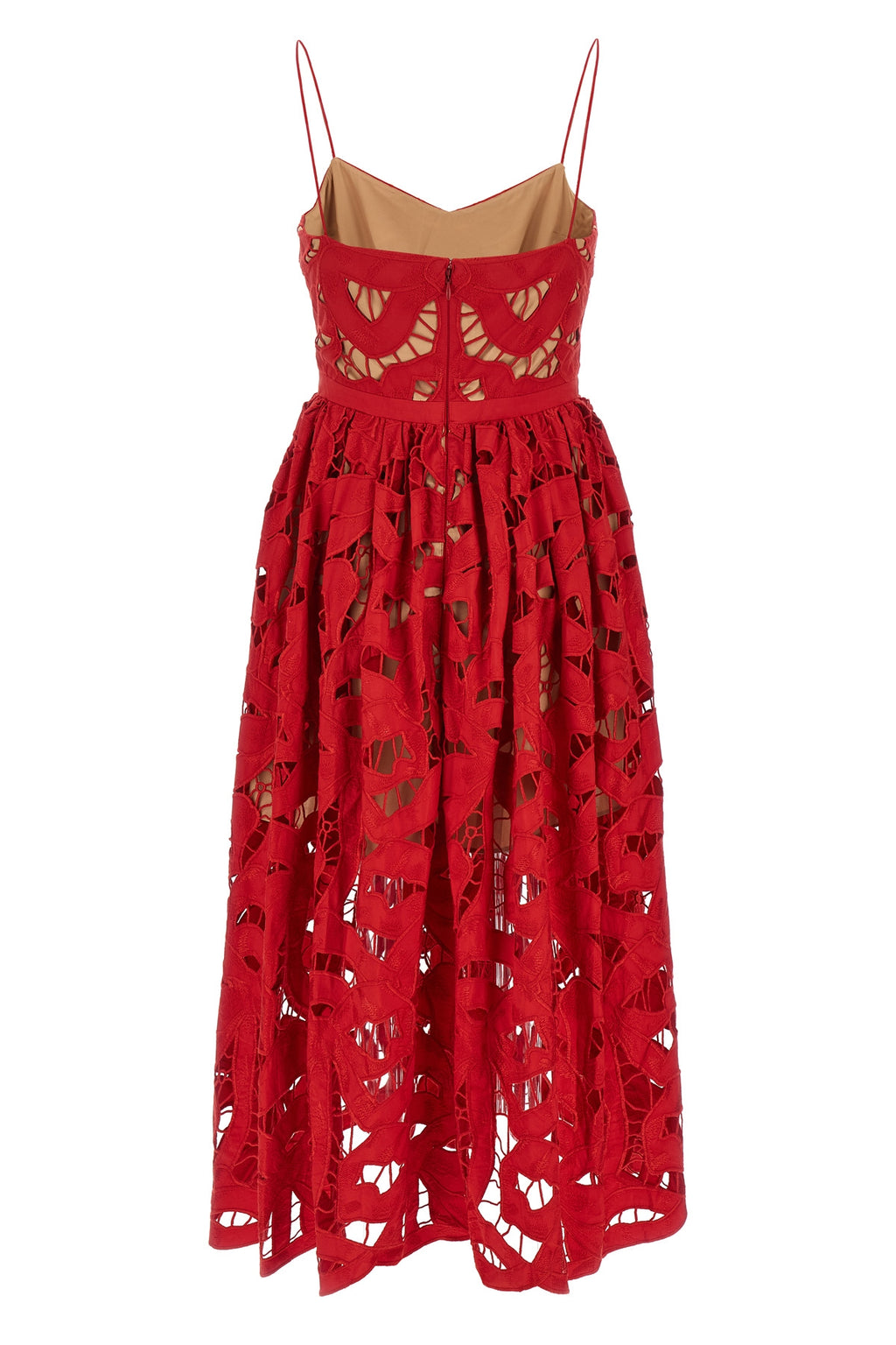 SELF PORTRAIT 'Red Bow Embroidered Midi' dress For Women 52% linen, 48% cotton