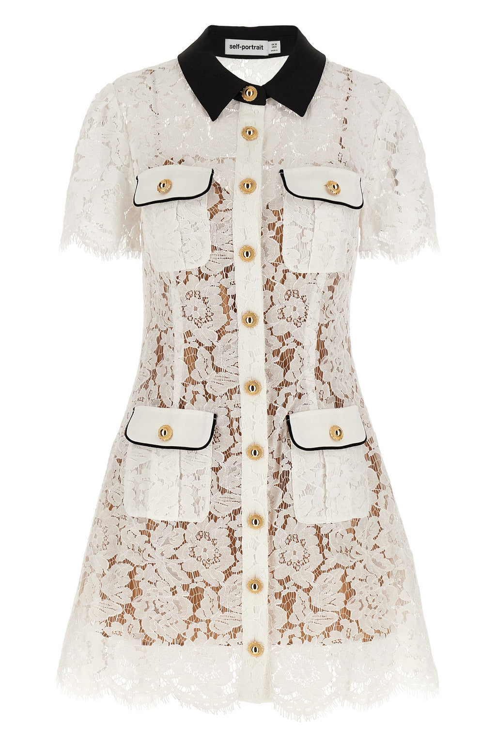 SELF PORTRAIT 'White Lace Contrast Collar Mini' dress For Women 70% polyamide 30% cotton