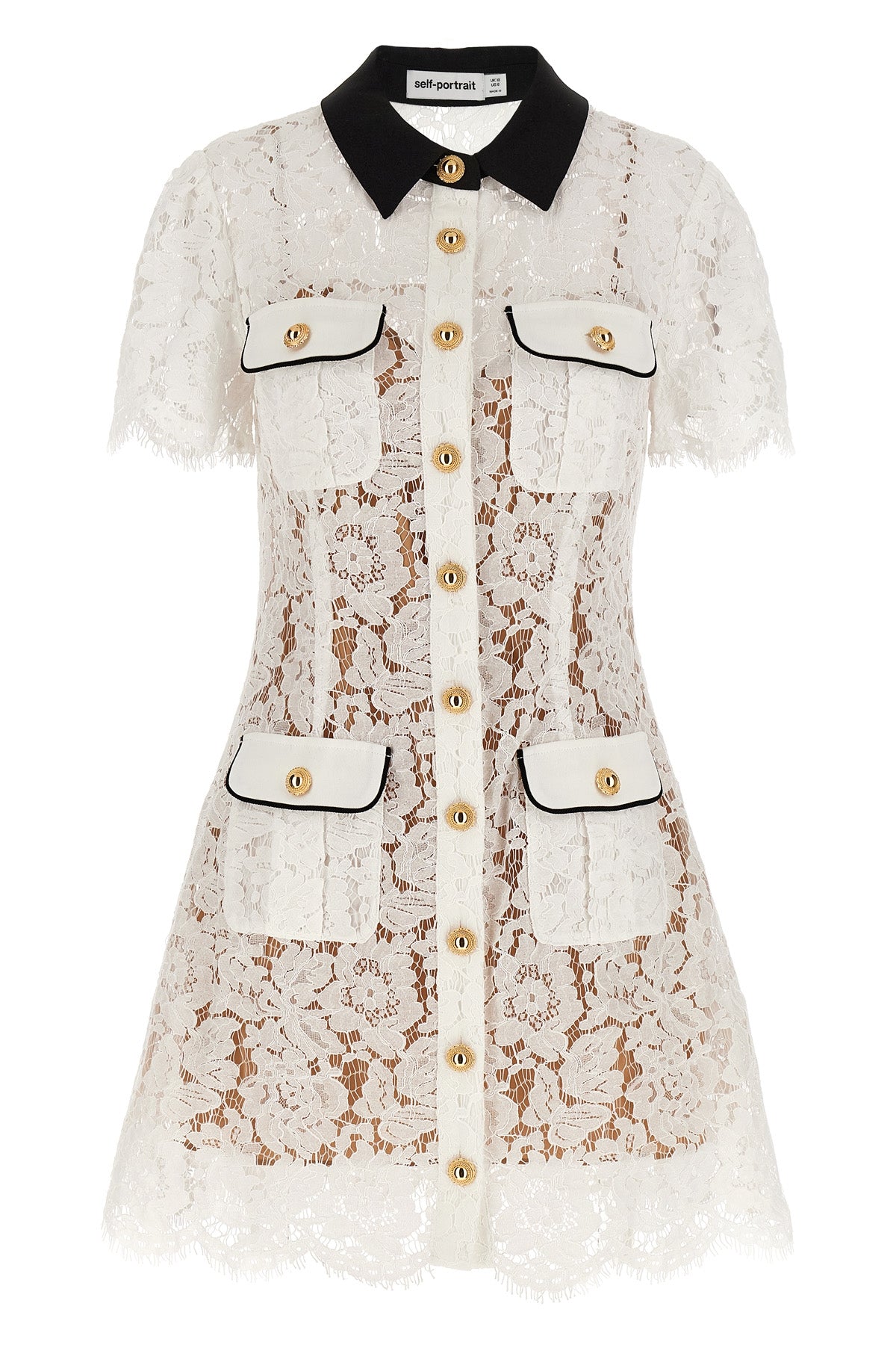 SELF PORTRAIT 'White Lace Contrast Collar Mini' dress For Women 70% polyamide 30% cotton