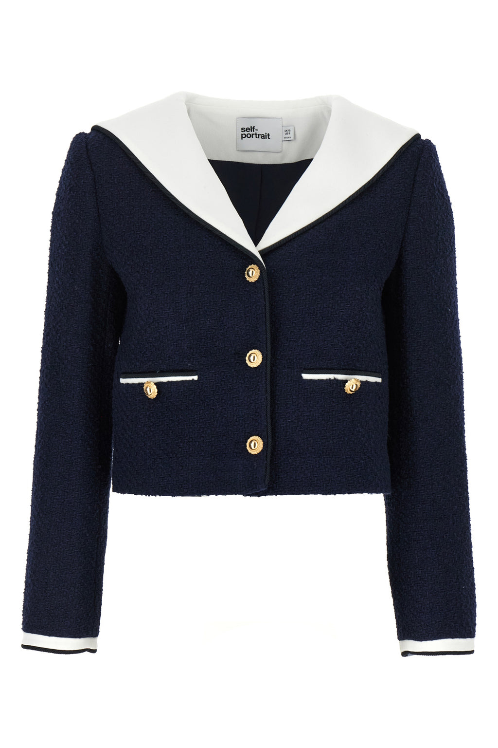 SELF PORTRAIT 'Navy Boucle Contrast Collar' blazer For Women 40% polyester 26% acrylic 24% wool 10% polyamide