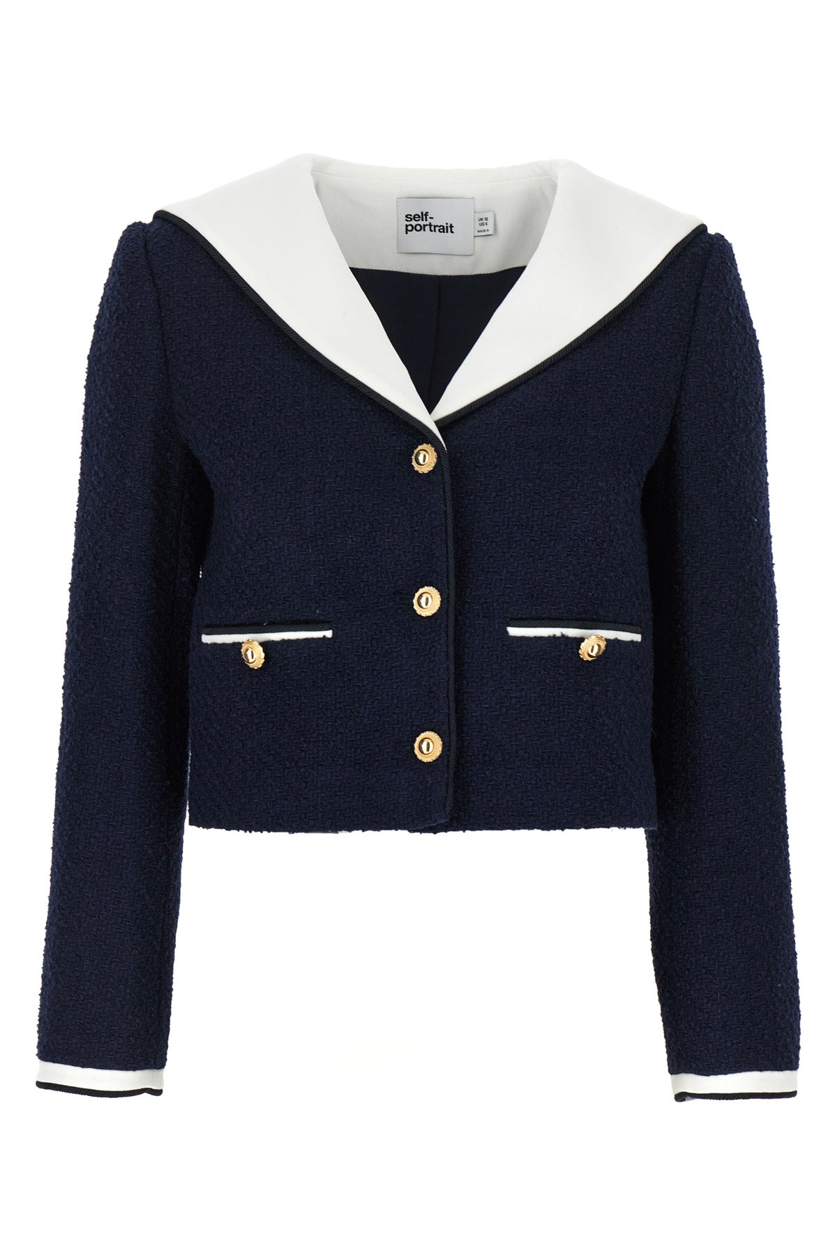 SELF PORTRAIT 'Navy Boucle Contrast Collar' blazer