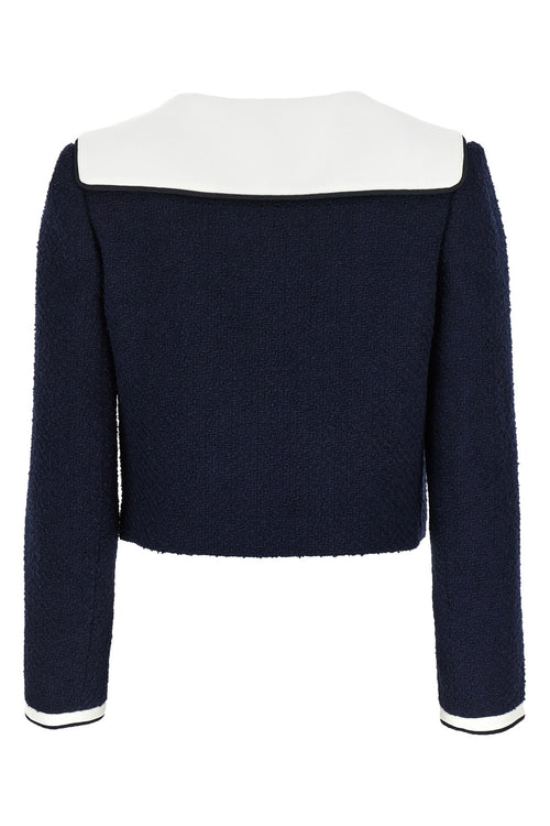 SELF PORTRAIT 'Navy Boucle Contrast Collar' blazer For Women 40% polyester 26% acrylic 24% wool 10% polyamide