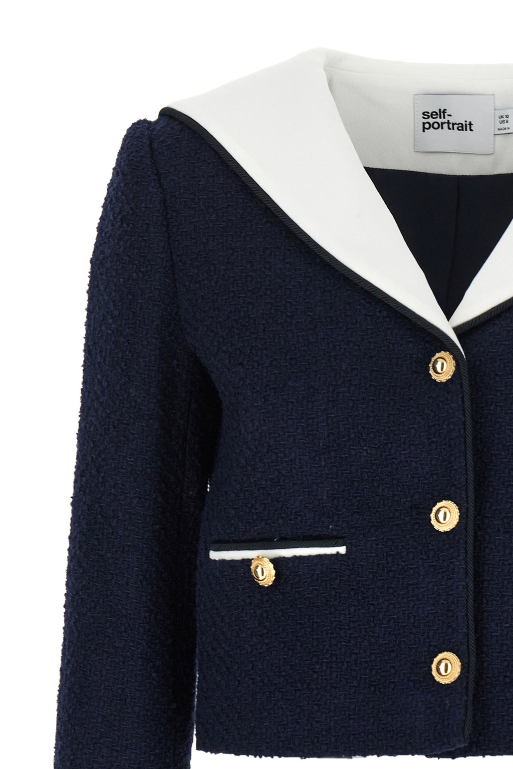 SELF PORTRAIT 'Navy Boucle Contrast Collar' blazer For Women 40% polyester 26% acrylic 24% wool 10% polyamide