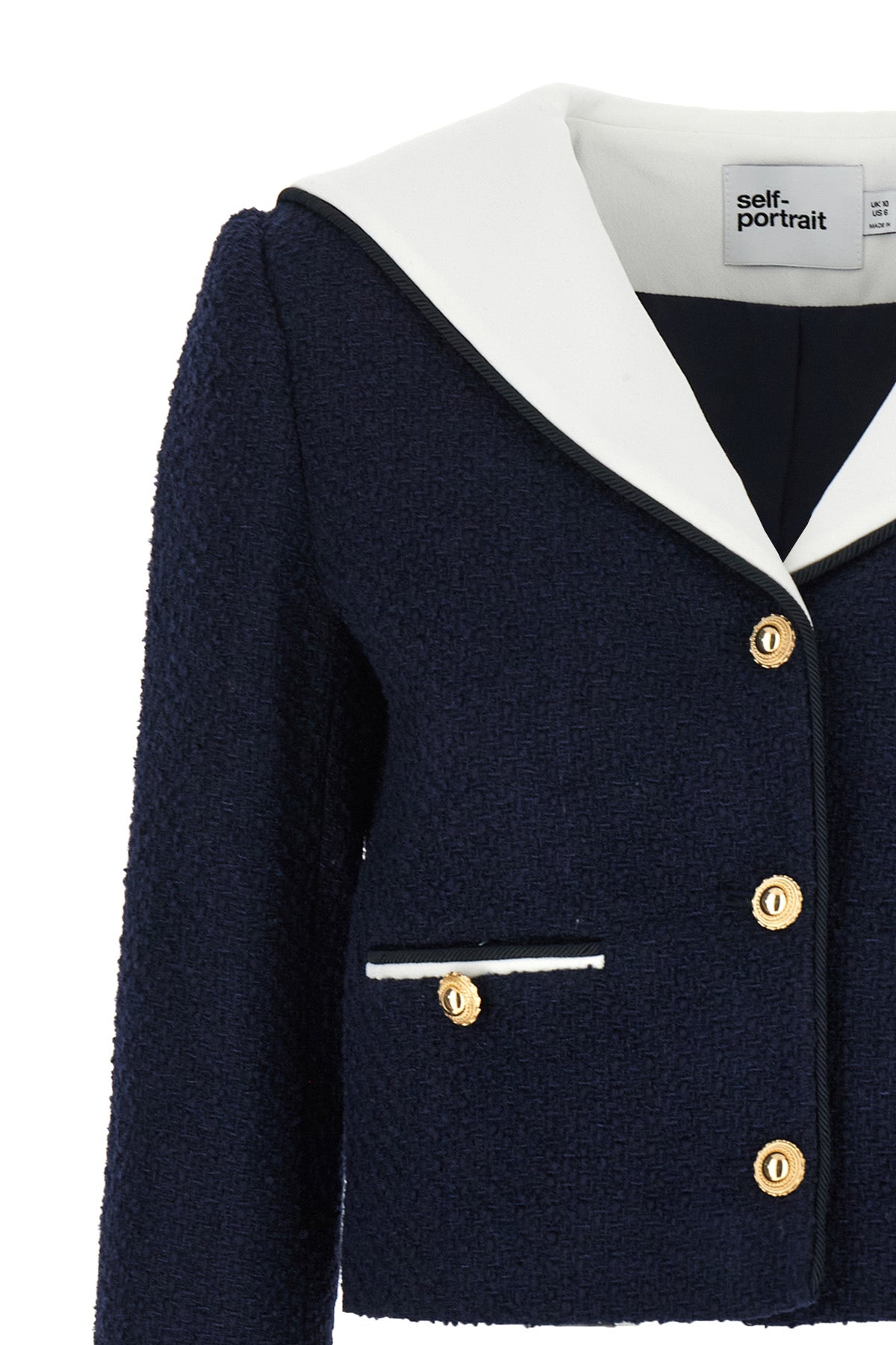 SELF PORTRAIT 'Navy Boucle Contrast Collar' blazer
