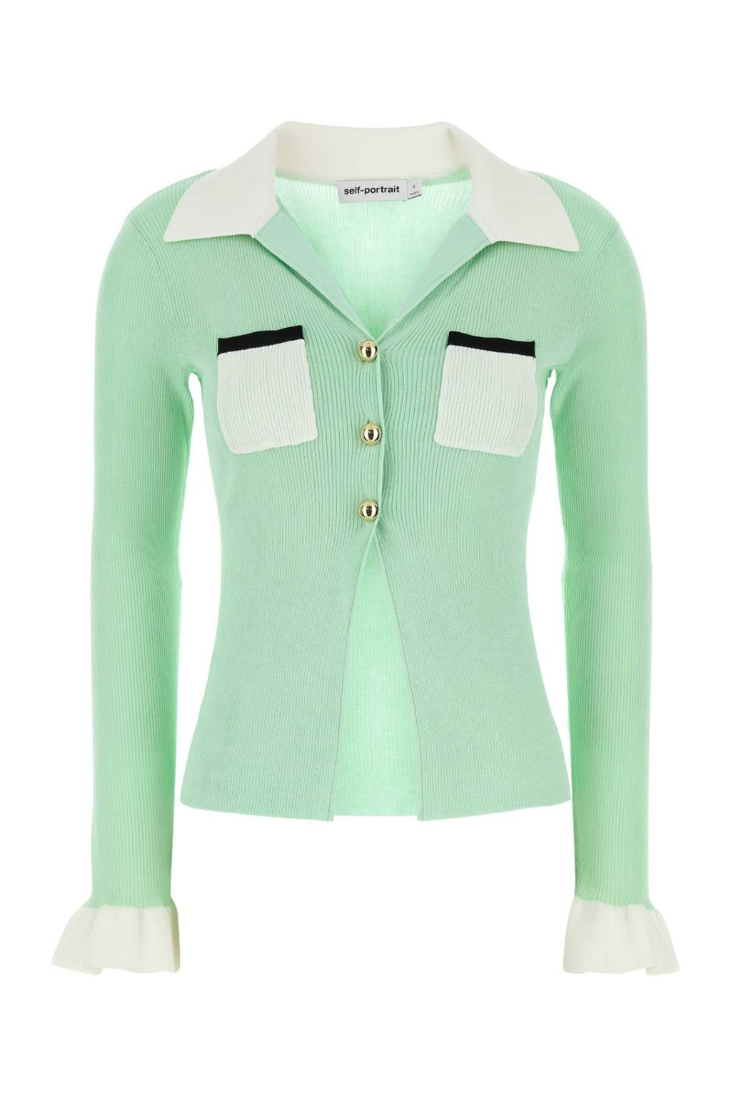 SELF PORTRAIT GREEN RIBBED VISCOSE KNIT TOP For Women MAIN:67%VIS 27%CO 6%PA COLLAR:69%VIS 20%PES 10%PA 1%EA