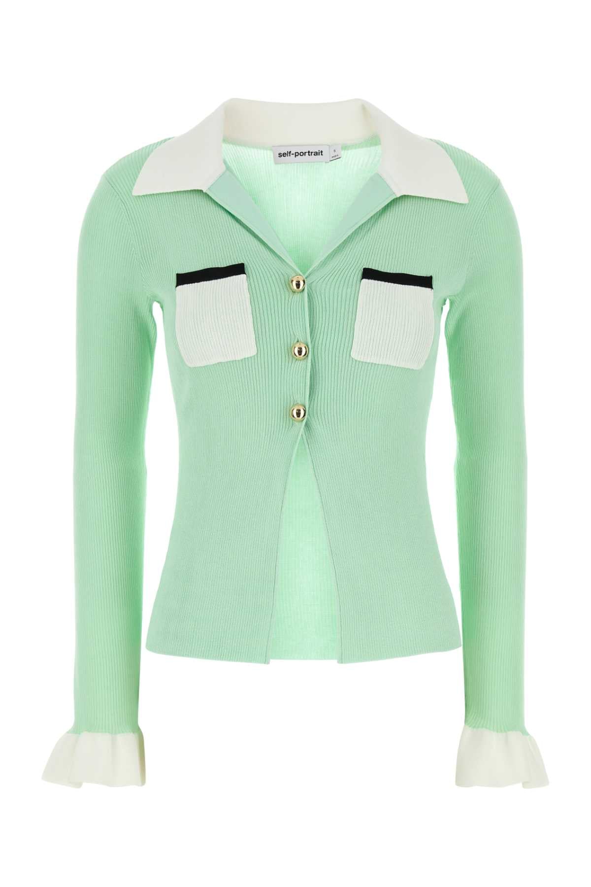 SELF PORTRAIT GREEN RIBBED VISCOSE KNIT TOP For Women MAIN:67%VIS 27%CO 6%PA COLLAR:69%VIS 20%PES 10%PA 1%EA