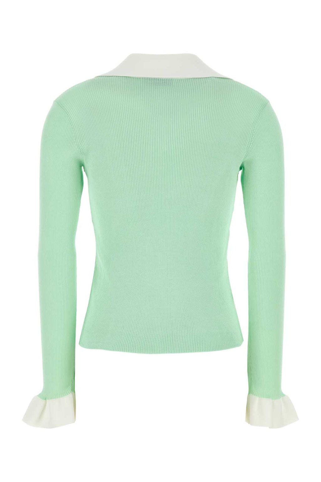 SELF PORTRAIT GREEN RIBBED VISCOSE KNIT TOP For Women MAIN:67%VIS 27%CO 6%PA COLLAR:69%VIS 20%PES 10%PA 1%EA
