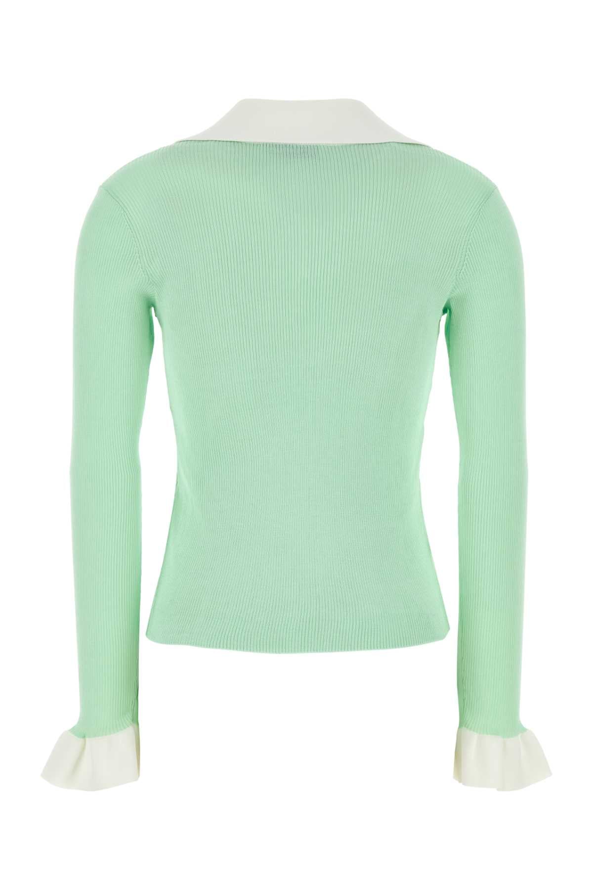 SELF PORTRAIT GREEN RIBBED VISCOSE KNIT TOP For Women MAIN:67%VIS 27%CO 6%PA COLLAR:69%VIS 20%PES 10%PA 1%EA