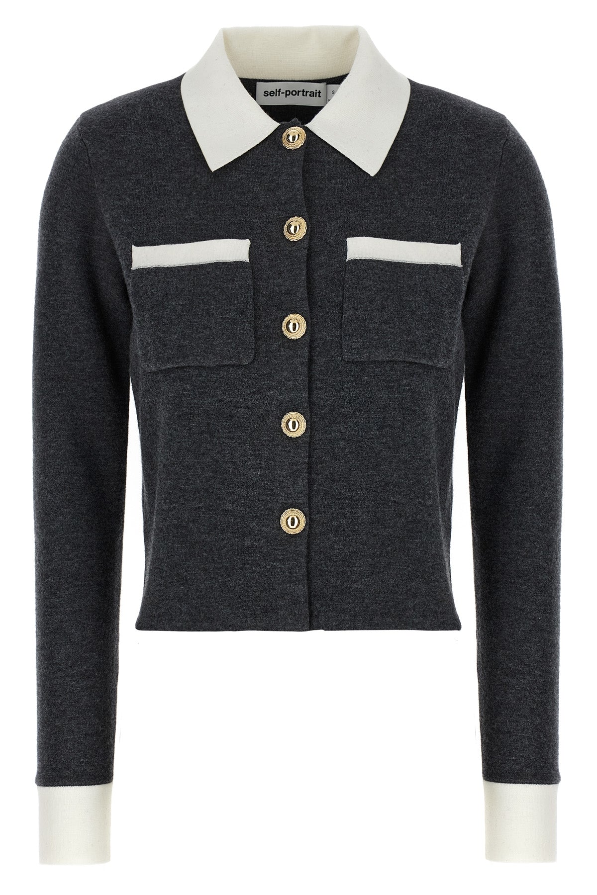 SELF PORTRAIT 'Grey Contrast Collar' cardigan For Women 83% wo, 9% pa, 7% ws, 1% ea