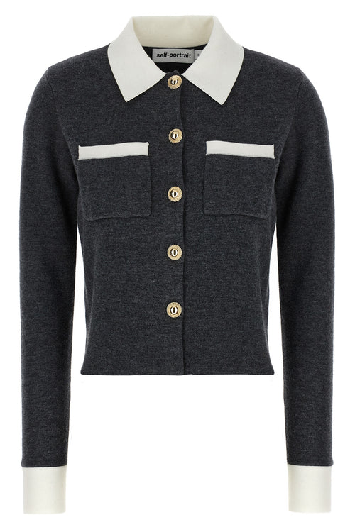 SELF PORTRAIT 'Grey Contrast Collar' cardigan For Women 83% wo, 9% pa, 7% ws, 1% ea
