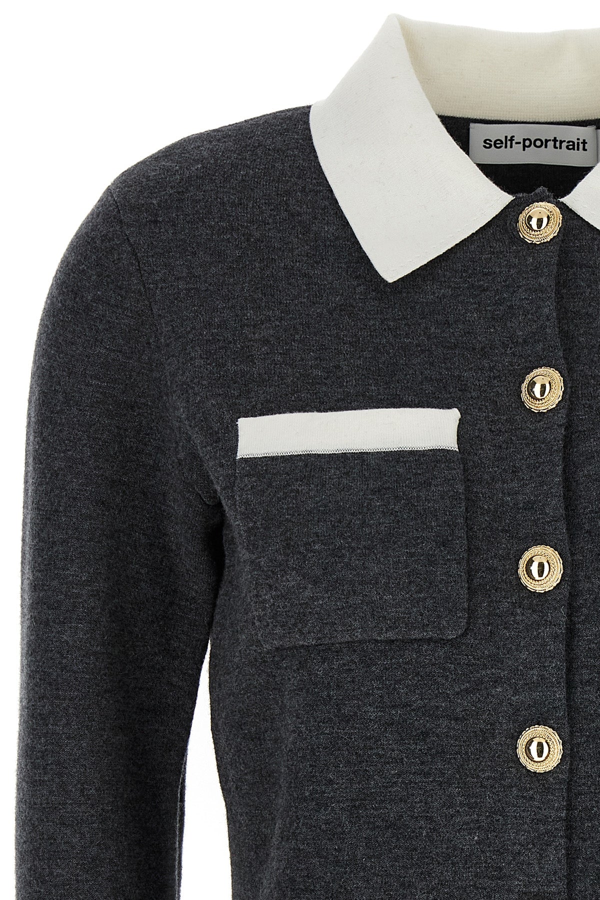 SELF PORTRAIT 'Grey Contrast Collar' cardigan For Women 83% wo, 9% pa, 7% ws, 1% ea