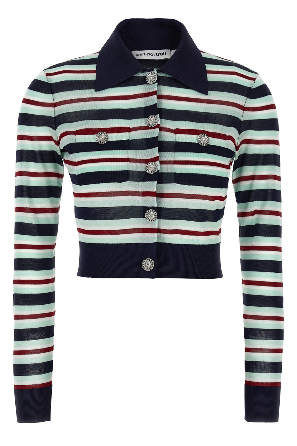 SELF PORTRAIT 'Navy Striped Viscose Knit' cardigan For Women 100% viscose