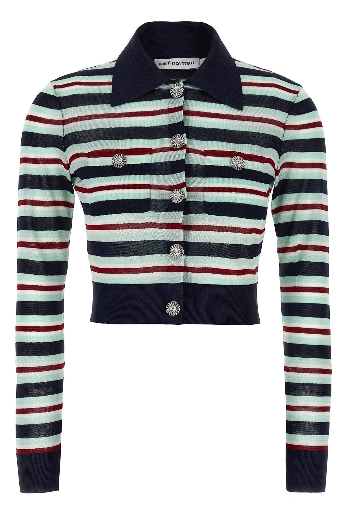 SELF PORTRAIT 'Navy Striped Viscose Knit' cardigan For Women 100% viscose