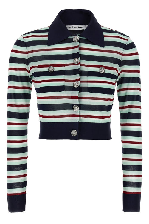 SELF PORTRAIT 'Navy Striped Viscose Knit' cardigan For Women 100% viscose
