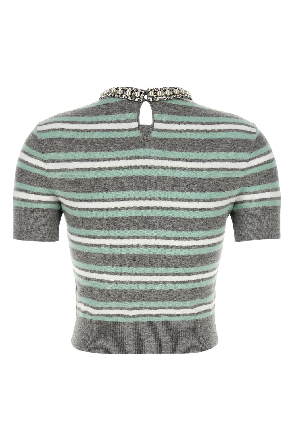 SELF PORTRAIT 'Grey Striped Crystal Trim Knit' sweater For Women 81% wool 16% cotton 3% cachemire