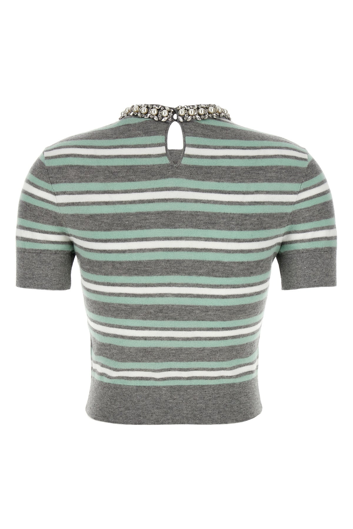 SELF PORTRAIT 'Grey Striped Crystal Trim Knit' sweater For Women 81% wool 16% cotton 3% cachemire