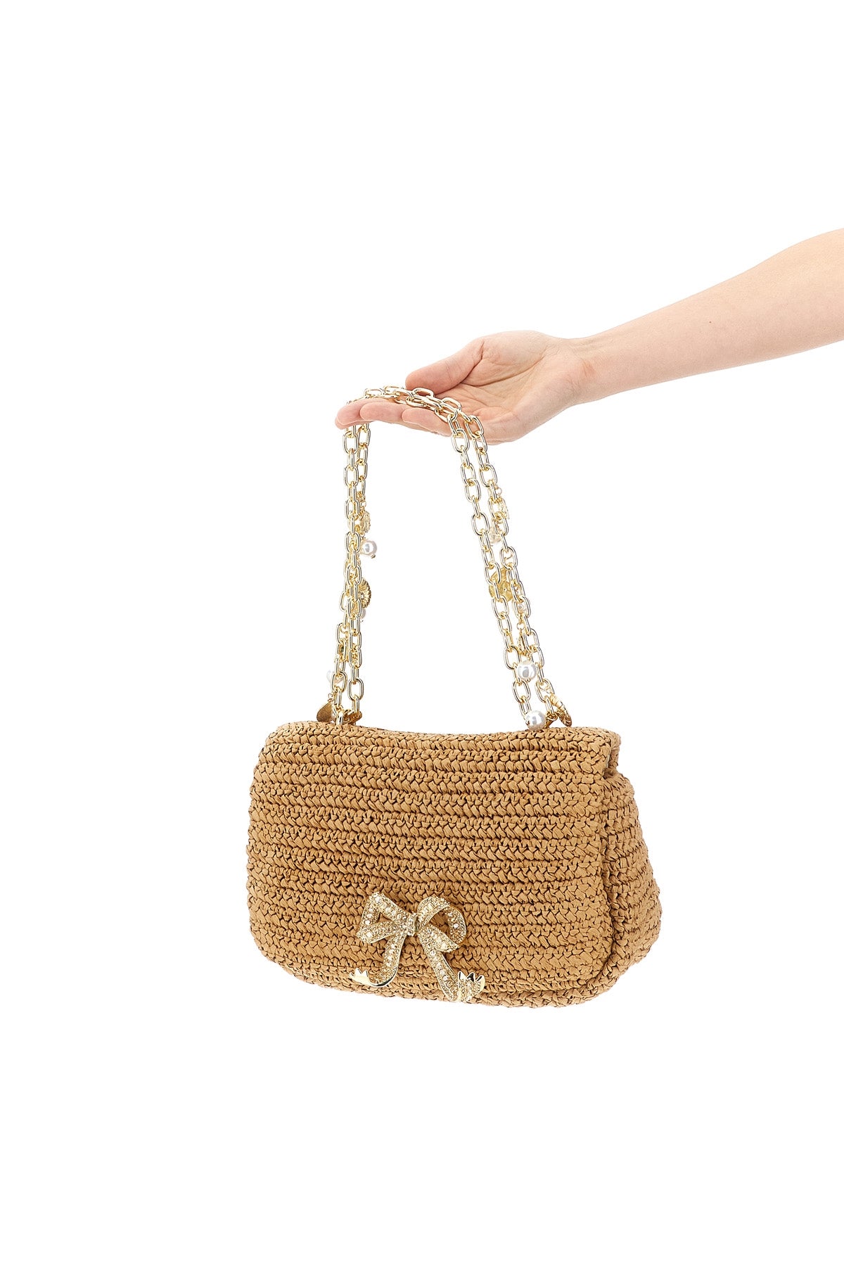SELF PORTRAIT 'Raffia bow charm' shoulder bag For Women 100% RAFFIA