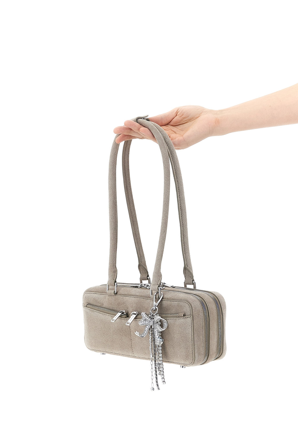 SELF PORTRAIT 'Tan suede baguette with charm' shoulder bag For Women 100% lamb leather (Ovis Aries)
