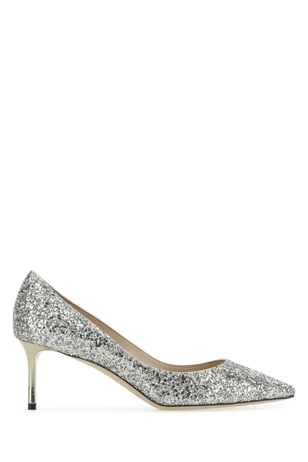 JIMMY CHOO ROMY 60 For Women Exterior: 100% Leather 100% Glitter Interior: 100% Leather Sole: Leather and Rubber