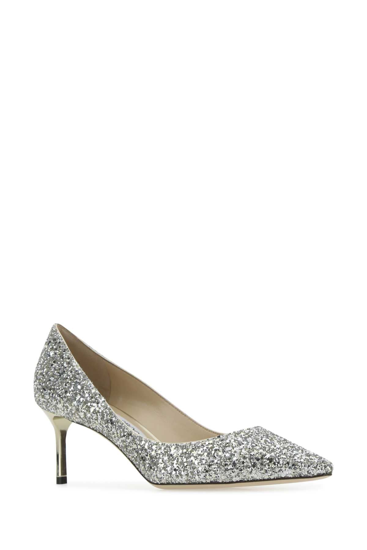 JIMMY CHOO ROMY 60 For Women Exterior: 100% Leather 100% Glitter Interior: 100% Leather Sole: Leather and Rubber