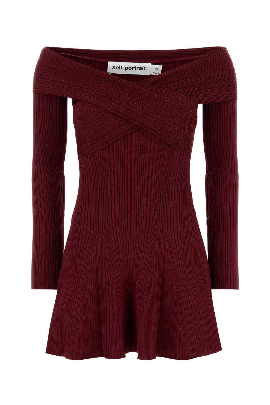 SELF PORTRAIT BURGUNDY VISCOSE KNIT MINI DRESS For Women Exterior: 50% Viscose 32% Polyester 16% Nylon 2% Elastane