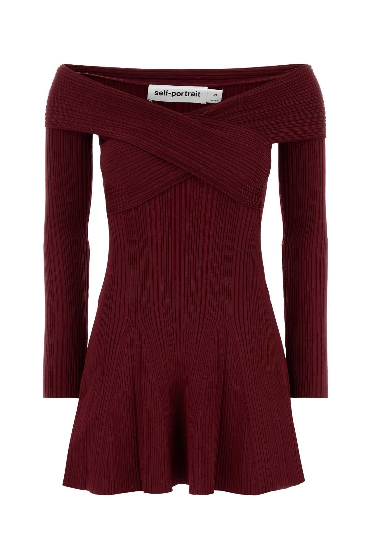 SELF PORTRAIT BURGUNDY VISCOSE KNIT MINI DRESS For Women Exterior: 50% Viscose 32% Polyester 16% Nylon 2% Elastane