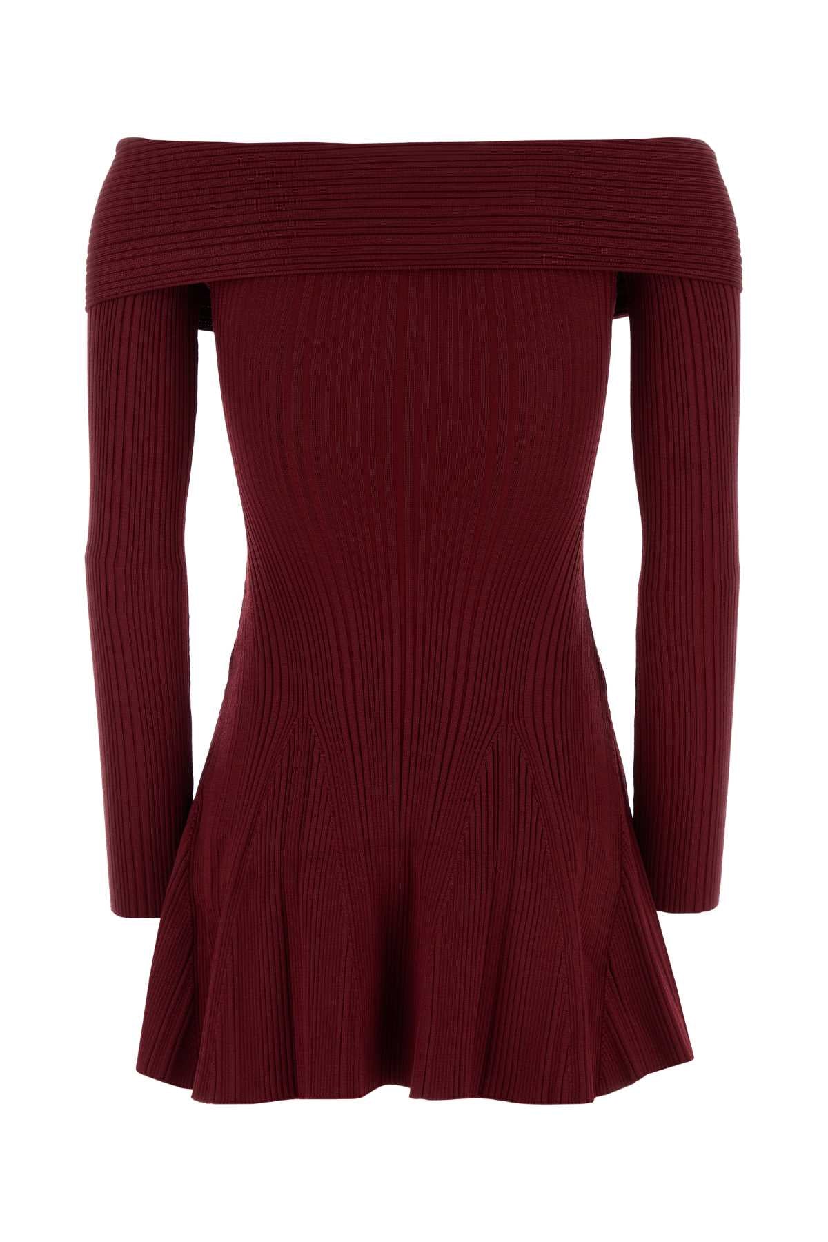SELF PORTRAIT BURGUNDY VISCOSE KNIT MINI DRESS For Women Exterior: 50% Viscose 32% Polyester 16% Nylon 2% Elastane