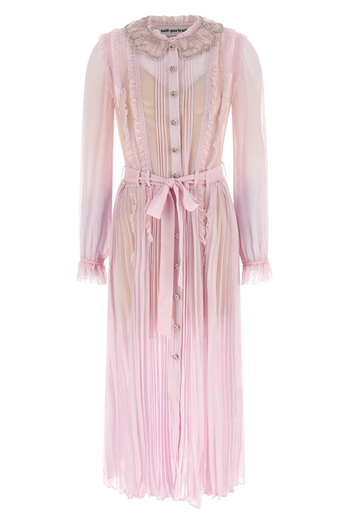 SELF PORTRAIT 'Pink Pleated Georgette Midi' dresses For Women 100% viscose