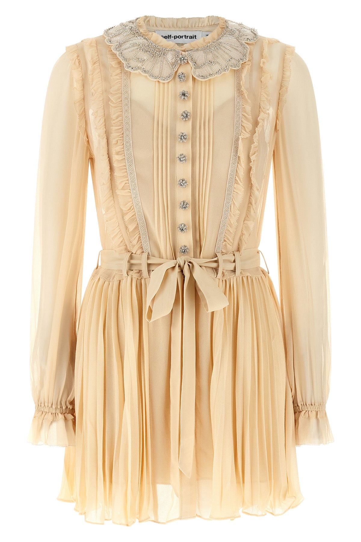 SELF PORTRAIT 'Tan Pleated Georgette Mini' dress